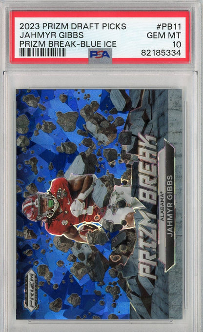 Graded 2023 Prizm Draft Picks Jahmyr Gibbs #PB11 Prizm Break Blue Ice Rookie RC Football Card PSA 10 Gem Mint