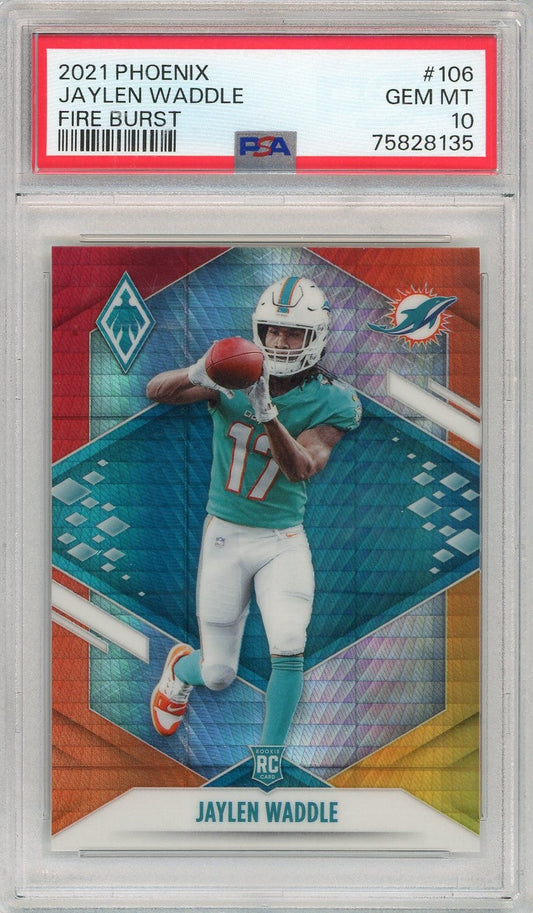 Graded 2021 Panini Phoenix Jaylen Waddle #106 Fire Burst Rookie RC Football Card PSA 10 Gem Mint