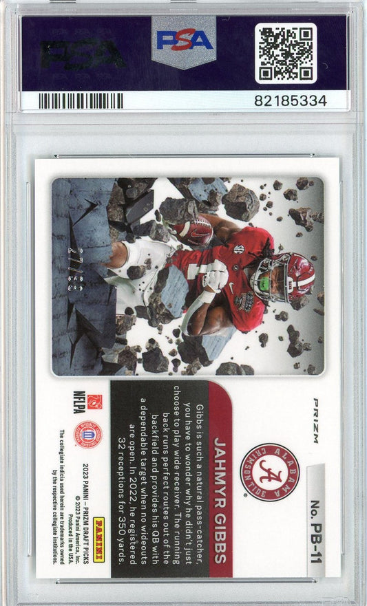 Graded 2023 Prizm Draft Picks Jahmyr Gibbs #PB11 Prizm Break Blue Ice Rookie RC Football Card PSA 10 Gem Mint