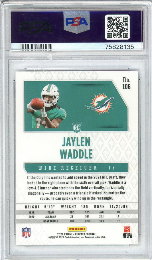 Graded 2021 Panini Phoenix Jaylen Waddle #106 Fire Burst Rookie RC Football Card PSA 10 Gem Mint