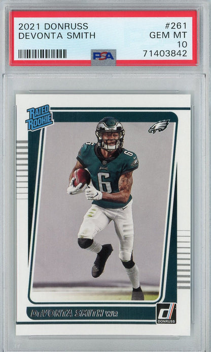 Graded 2021 Panini Donruss DeVonta Smith #261 Rookie RC Football Card PSA 10 Gem Mint