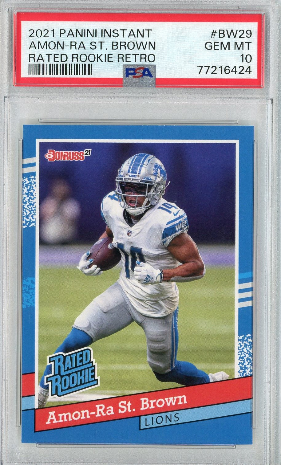 Graded 2021 Panini Instant Amon-Ra St. Brown #BW29 Rated Rookie Retro Rookie RC Football Card PSA 10 Gem Mint