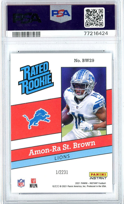 Graded 2021 Panini Instant Amon-Ra St. Brown #BW29 Rated Rookie Retro Rookie RC Football Card PSA 10 Gem Mint