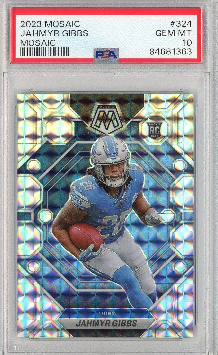 Graded 2023 Mosaic Jahmyr Gibbs #324 Mosaic Rookie RC Football Card PSA 10 Gem Mint