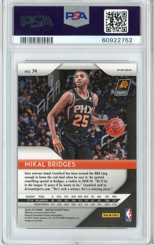 Graded 2018 Panini Prizm Mikal Bridges #74 Mosaic Rookie RC Basketball Card PSA 10 Gem Mint
