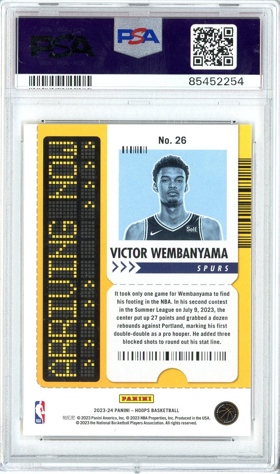 Graded 2023 NBA Hoops Victor Wembanyama #26 Arriving Now Rookie RC Basketball Card PSA 10 Gem Mint