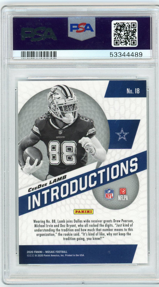 Graded 2020 Panini Mosaic CeeDee Lamb #I8 Introductions Rookie RC Football Card PSA 10 Gem Mint