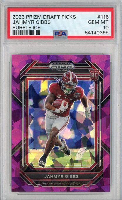 Graded 2023 Panini Prizm DP Jahmyr Gibbs #116 Purple Ice Rookie RC Football Card PSA 10 Gem Mint