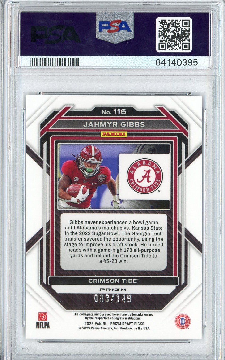 Graded 2023 Panini Prizm DP Jahmyr Gibbs #116 Purple Ice Rookie RC Football Card PSA 10 Gem Mint