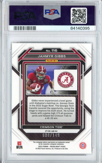 Graded 2023 Panini Prizm DP Jahmyr Gibbs #116 Purple Ice Rookie RC Football Card PSA 10 Gem Mint