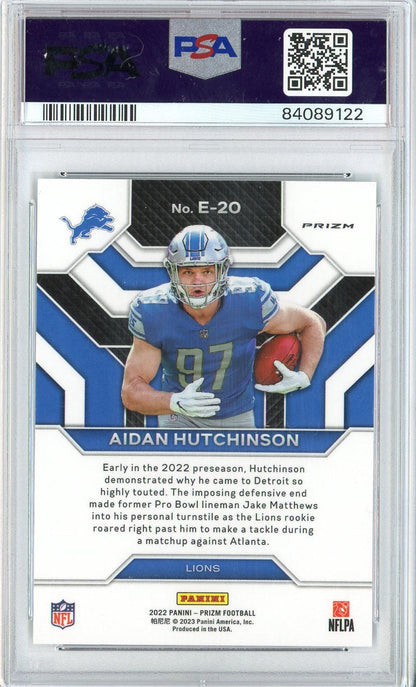 Graded 2022 Prizm Aidan Hutchinson #E20 Emergent No Huddle Rookie RC Football Card PSA 10