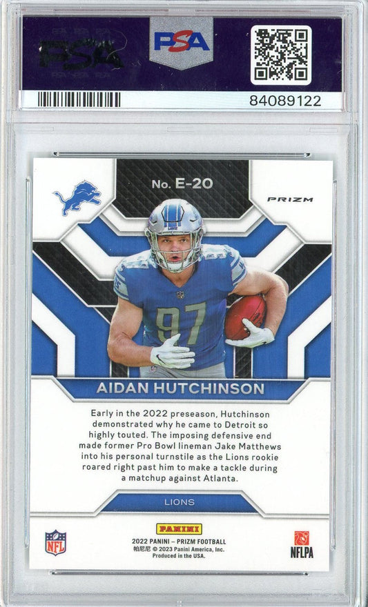 Graded 2022 Prizm Aidan Hutchinson #E20 Emergent No Huddle Rookie RC Football Card PSA 10
