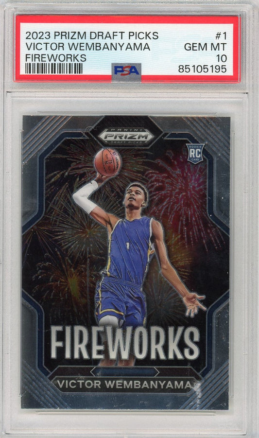 Graded 2023 Panini Prizm Draft Picks Victor Wembanyama #1 Fireworks Rookie RC Basketball Card PSA 10 Gem Mint