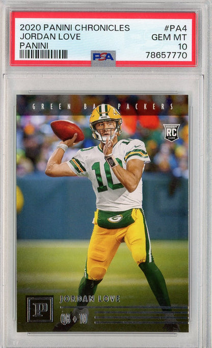 Graded 2020 Panini Chronicles Jordan Love #PA4 Panini Rookies RC Football Card PSA 10 Gem Mint