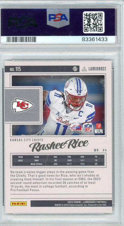 Graded 2023 Panini Luminance Rashee Rice #115 Rookie RC Football Card PSA 10 Gem Mint