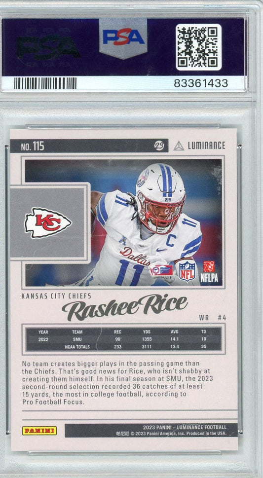 Graded 2023 Panini Luminance Rashee Rice #115 Rookie RC Football Card PSA 10 Gem Mint