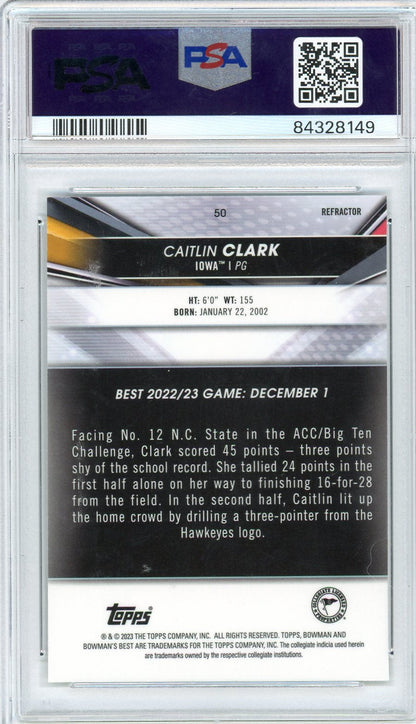Graded 2022 Topps Bowman University Best Caitlin Clark #50 Refractor Rookie RC Basketball Card PSA 10 Gem Mint