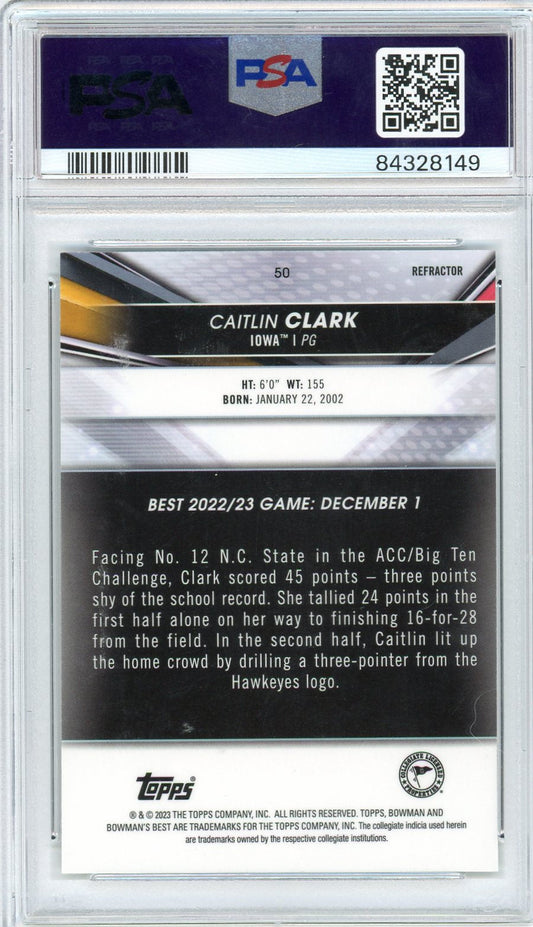 Graded 2022 Topps Bowman University Best Caitlin Clark #50 Refractor Rookie RC Basketball Card PSA 10 Gem Mint