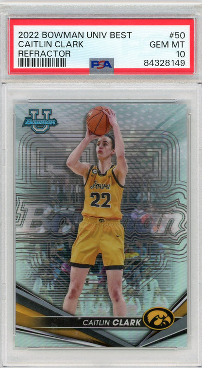 Graded 2022 Topps Bowman University Best Caitlin Clark #50 Refractor Rookie RC Basketball Card PSA 10 Gem Mint