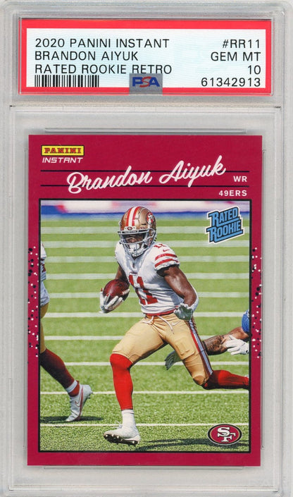 Graded 2020 Panini Instant Brandon Aiyuk #RR11 Rated Rookie Retro Rookie RC Football Card PSA 10 Gem Mint