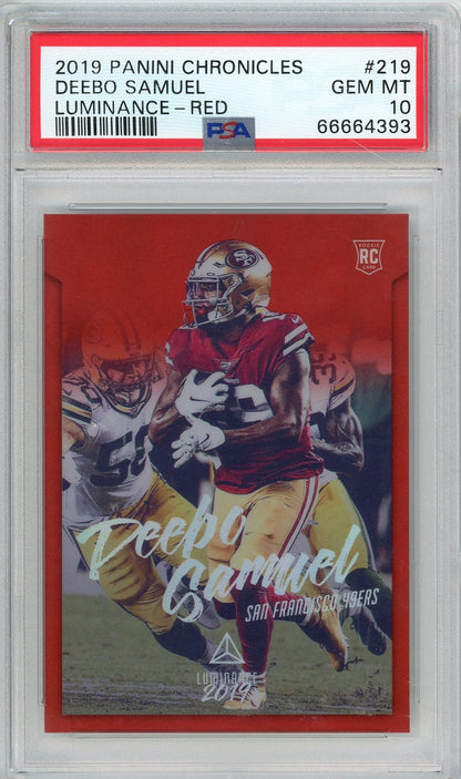Graded 2019 Panini Chronicles Deebo Samuel #219 Luminance-Red #/99 Rookie RC Football Card PSA 10 Gem Mint