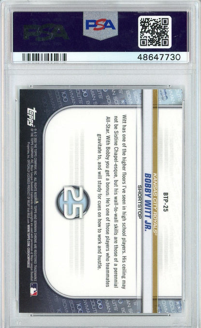 Graded 2020 Bowman Chrome Bobby Witt Jr #BTP25 Scouts Top 100 Rookie RC Baseball Card PSA 10 Gem Mint
