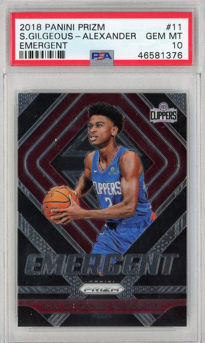 Graded 2018 Panini Prizm Shai Gilgeous-Alexander #11 Emergent Rookie RC Basketball Card PSA 10 Gem Mint