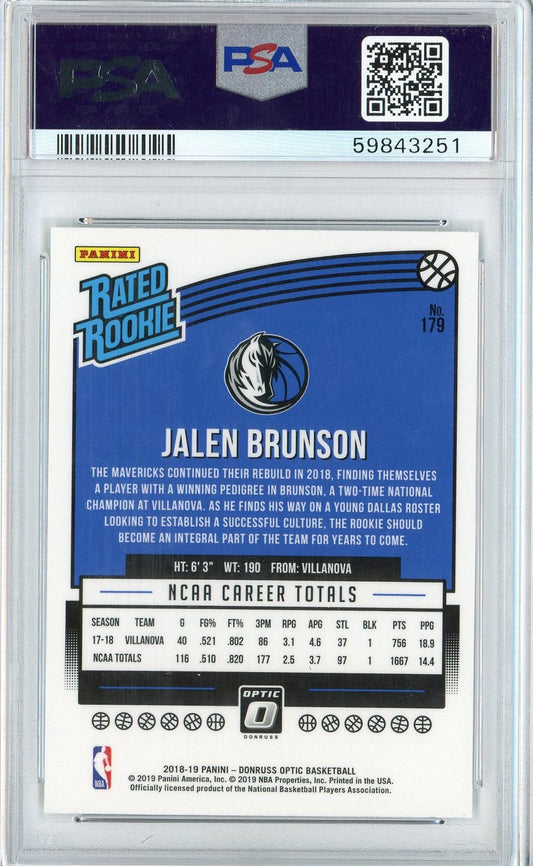 Graded 2018 Panini Donruss Optic Jalen Brunson #179 Rookie RC Basketball Card PSA 10 Gem Mint