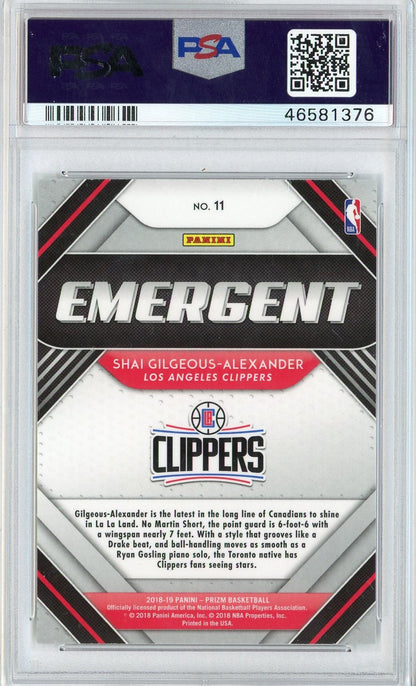 Graded 2018 Panini Prizm Shai Gilgeous-Alexander #11 Emergent Rookie RC Basketball Card PSA 10 Gem Mint