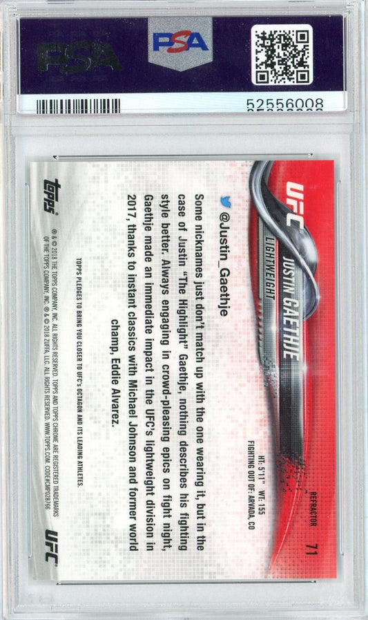 Graded 2018 Topps Chrome Justin Gaethje #71 Refractor Rookie RC UFC MMA Card PSA 10 Gem Mint