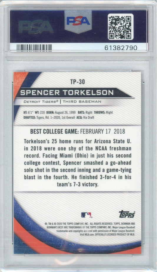 Graded 2020 Topps Bowmans Best Spencer Torkelson #TP30 Top Prospects Atomic Refractor Rookie RC Baseball Card PSA 10 Gem Mint