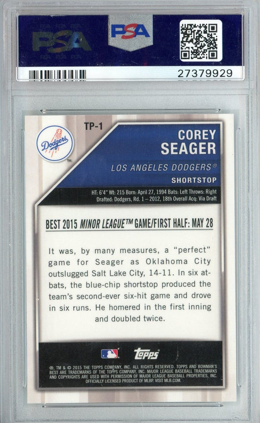 Graded 2015 Topps Bowmans Best Corey Seager #TP1 Top Prospects Refractor Rookie RC Baseball Card PSA 10 Gem Mint