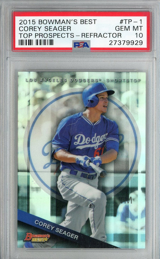 Graded 2015 Topps Bowmans Best Corey Seager #TP1 Top Prospects Refractor Rookie RC Baseball Card PSA 10 Gem Mint