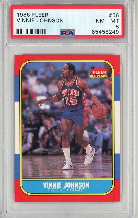 Graded 1986 Fleer Vinnie Johnson #56 Basketball Card PSA 8 NM-MT