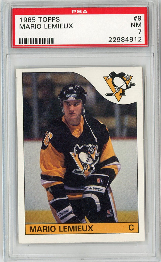 Graded 1985 Topps Mario Lemieux #9 Rookie RC Hockey Card PSA 7 NM