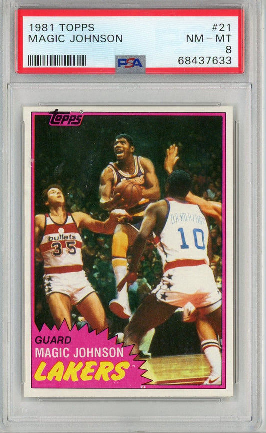 Graded 1981 Topps Magic Johnson #21 2nd Year Basketball Card PSA 8 NM-MT