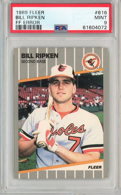 Graded 1989 Fleer Bill Ripken #616 FF Error Baseball Card PSA 9 Mint