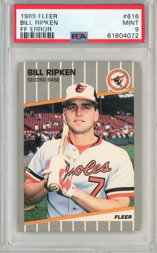 Graded 1989 Fleer Bill Ripken #616 FF Error Baseball Card PSA 9 Mint
