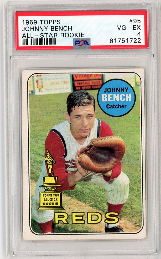 Graded 1969 Topps Johnny Bench #955555 All-Star Rookie Cup RC Baseball Card PSA 4 VG-EX