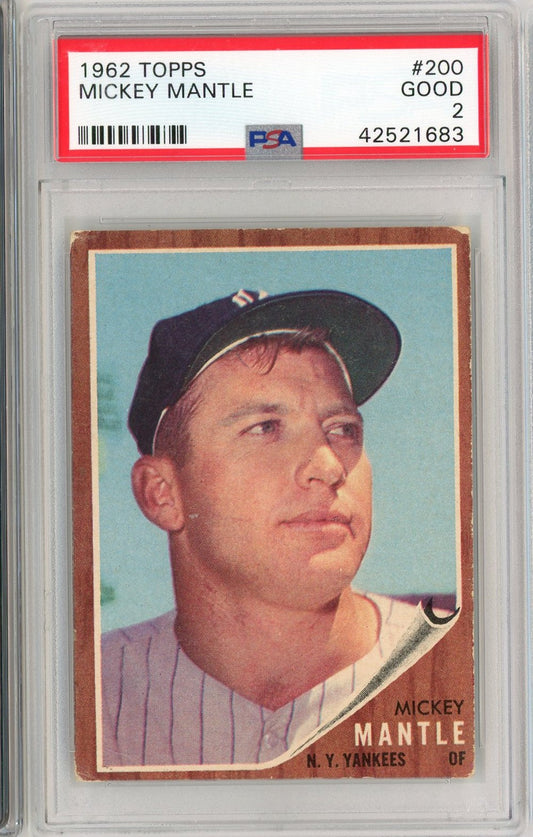 Graded 1962 Topps Mickey Mantle #200 Baseball Card PSA 2 Good