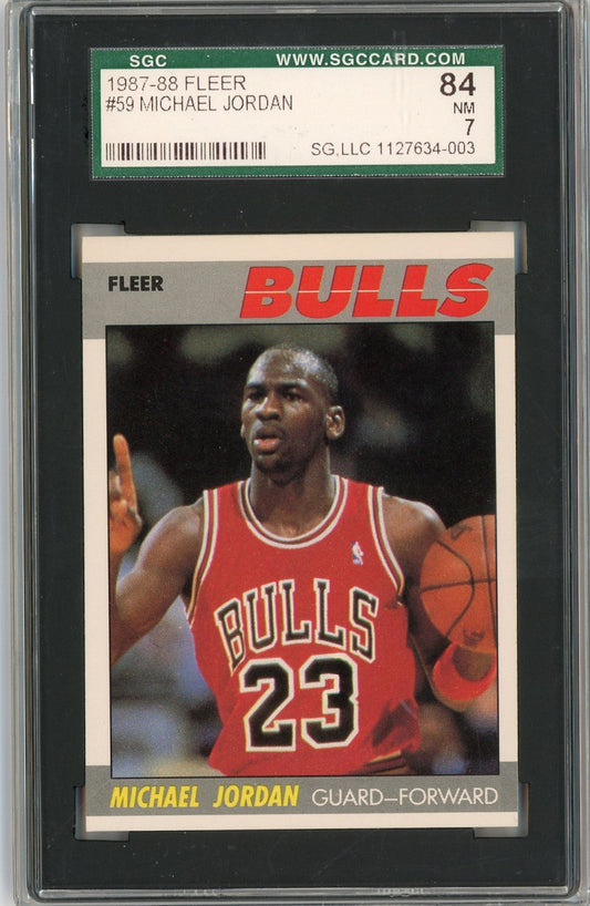 Graded 1987 Fleer Michael Jordan #59 2nd Year Basketball Card SGC 7 Near Mint