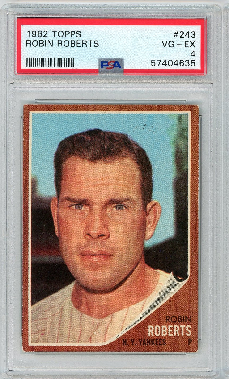 Graded 1962 Topps Robin Roberts #243 Baseball Card PSA 4 VG-EX