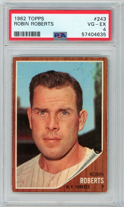 Graded 1962 Topps Robin Roberts #243 Baseball Card PSA 4 VG-EX