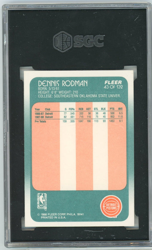 Graded 1988 Fleer Dennis Rodman #43333 Rookie RC Basketball Card SGC 8.5 NM-MT+