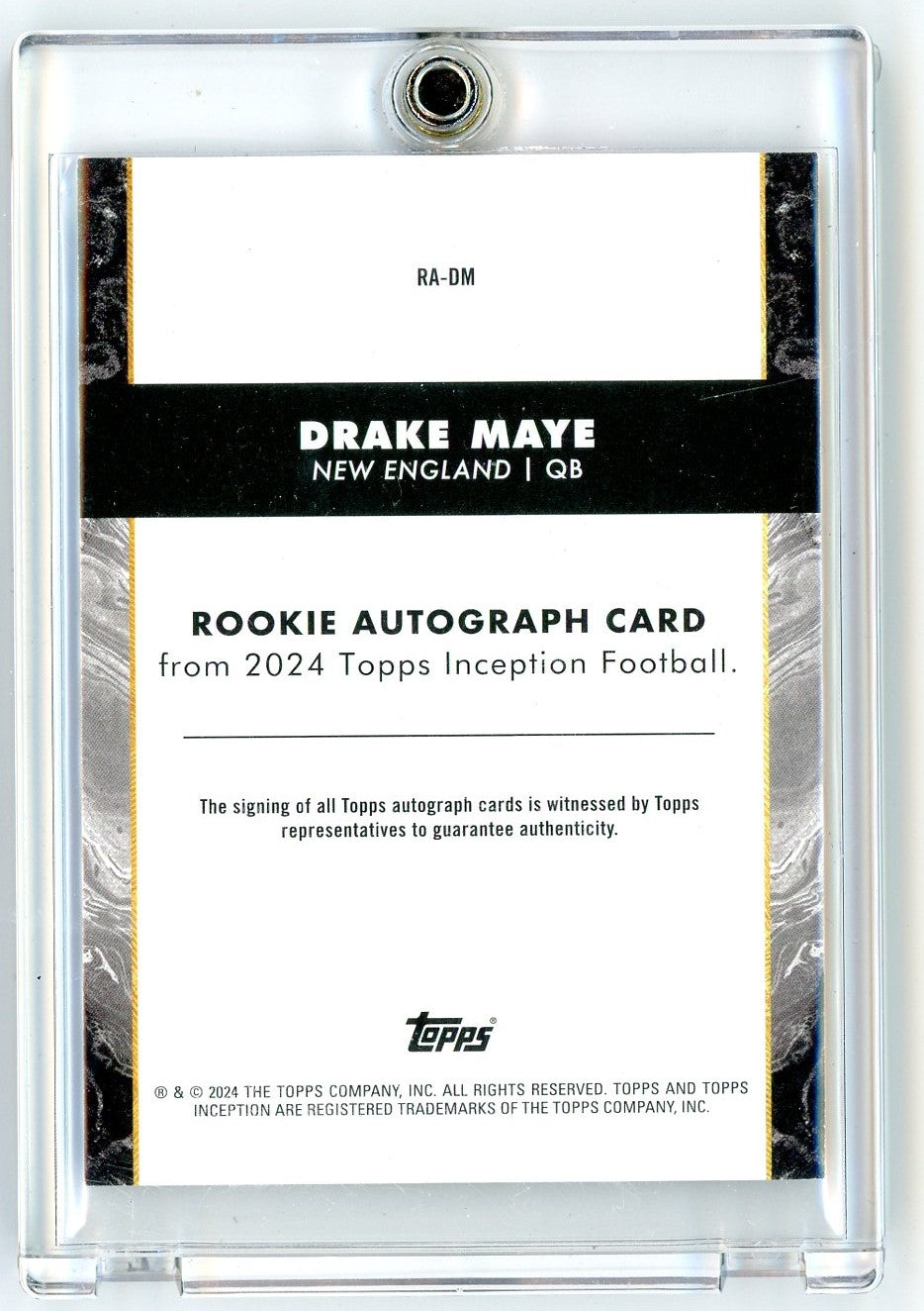 2024 Topps Inception Drake Maye #RADM Magenta Auto /99 Rookie RC Football Card