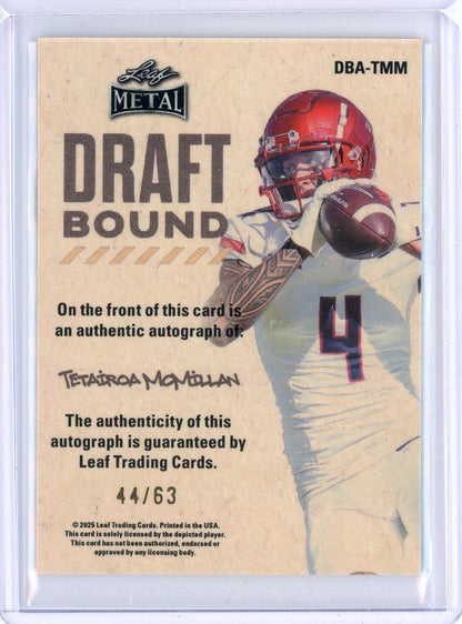 2025 Leaf Metal Tetairoa McMillan #DBATM1 Draft Bound Silver /63 Rookie RC Football Card