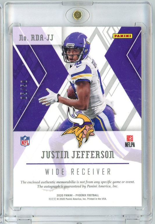 2020 Panini Phoenix Rookie Dual Jersey Auto Orange Justin Jefferson #RDA-JJ /50 Rookie Patch Autograph RPA Rookie RC Football Card