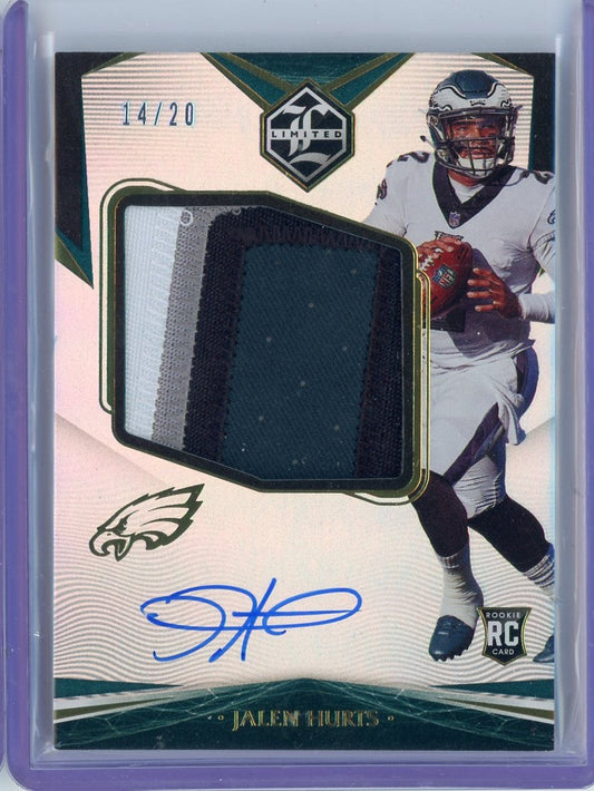 2020 Panini Limited Jalen Hurts #156 #'/20 Rookie Patch Auto RPA Rookie RC Football Card