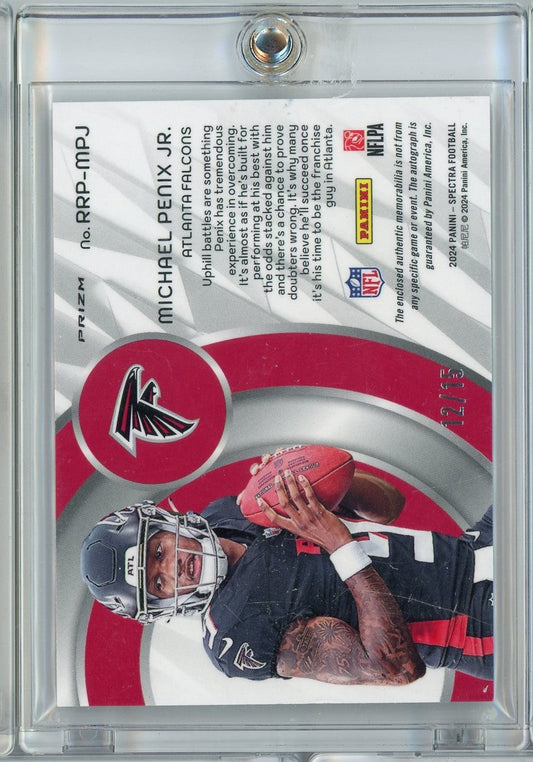 2024 Panini Spectra Radiant Rookie Michael Penix Jr #RRP-MPJ RPA Orange Auto /15 Rookie RC Football Card