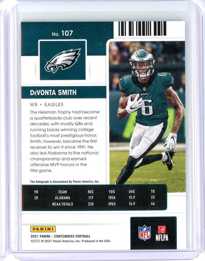 2021 Panini Contenders Red Variation Rookie Ticket Devonta Smith #107 /10 Auto Rookie RC Football Card